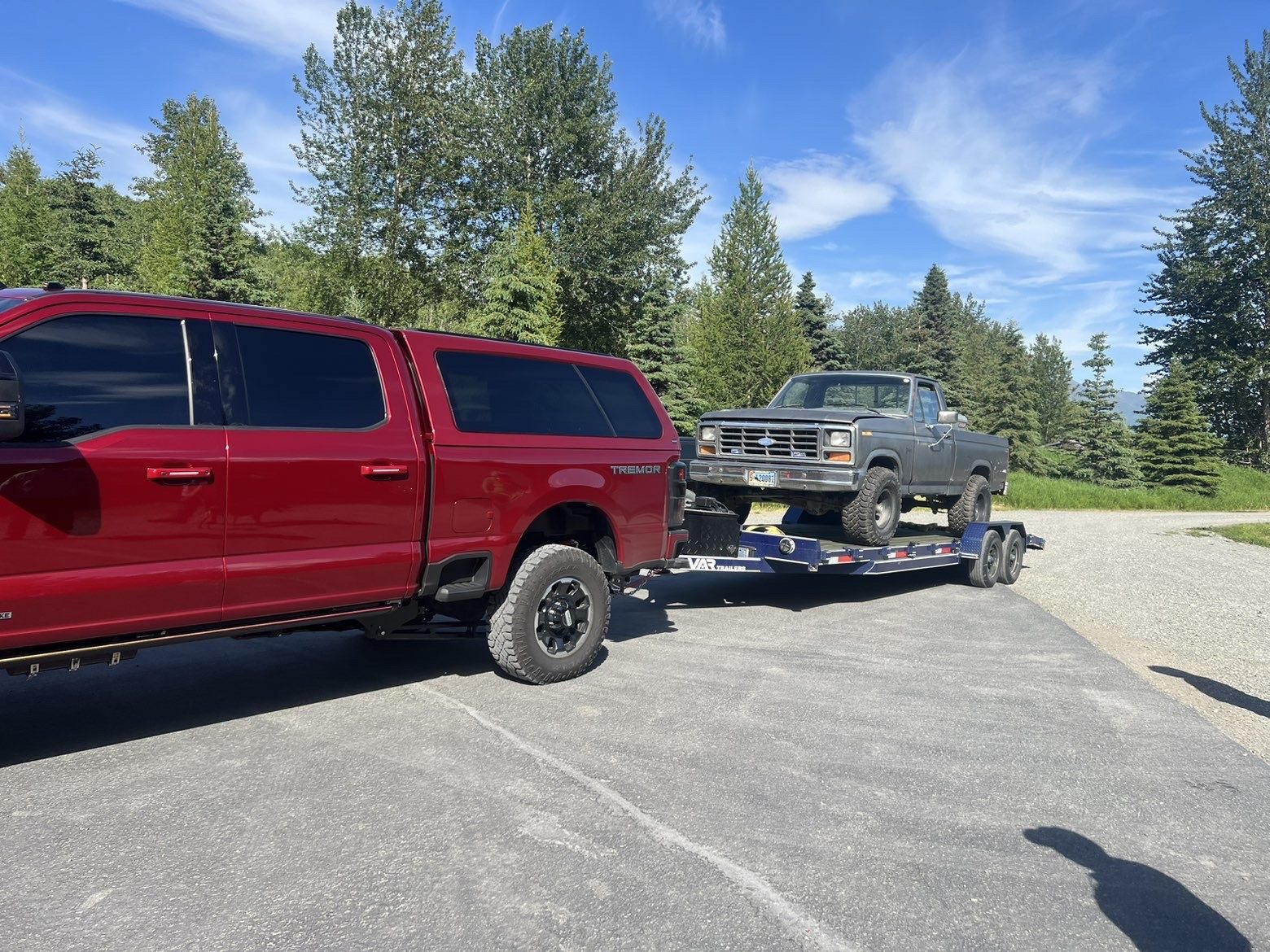 49th Enterprises LLC car hauler transporting a truck near Palmer, Alaska